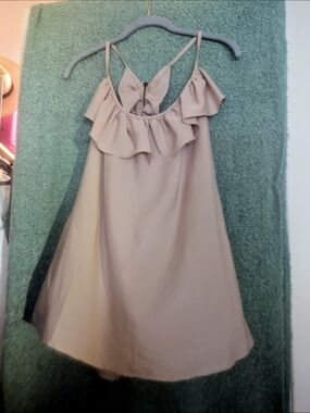 Cotton Express Neutral Beige Ruffled Spaghetti-Strap Tank Top